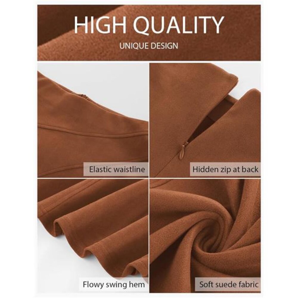 Women's Suede Skirt High Waist A-Line Skirt Winter Midi Skirt - Picture 4 of 7